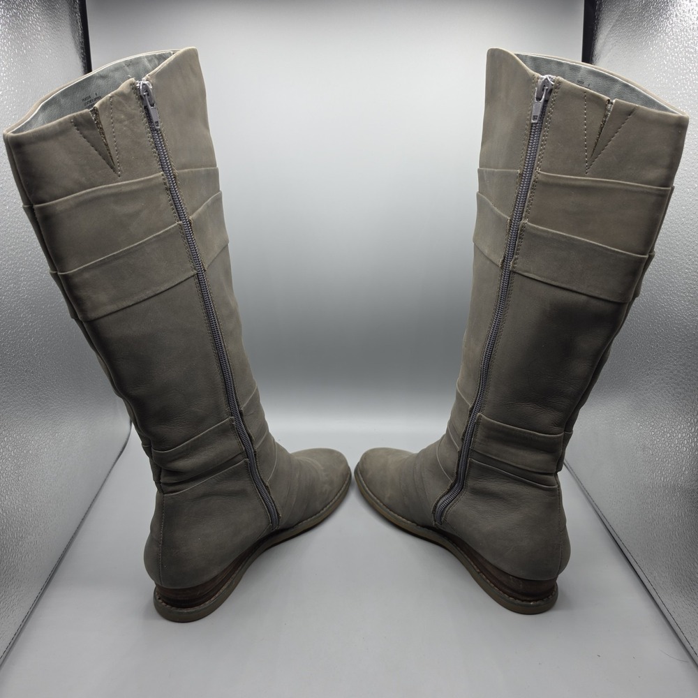 MIZ MOOZ Porter Boots Womens 8 Gray Leather Knee High Wedge Heel Ruched Zipper - Picture 7 of 13